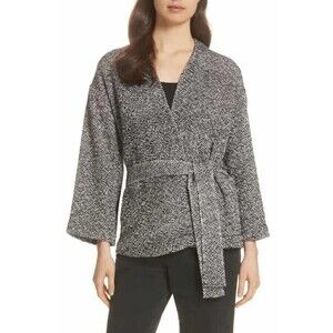 Eileen Fisher Tweed Kimono Jacket Size XL black & white organic cotton modern